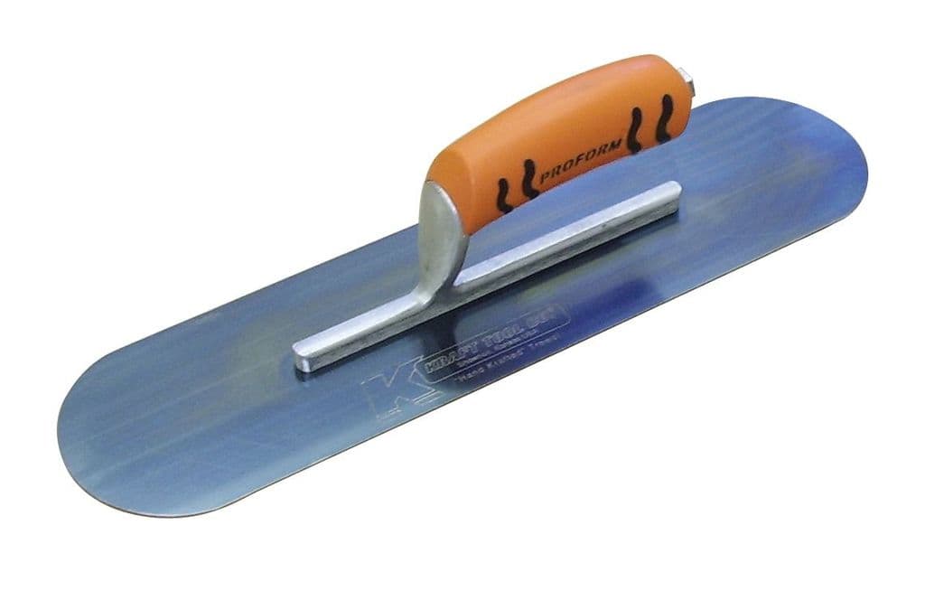 Kraft Tool CF279BPF Blue Steel Pool Trowel - 16" x 4" (407mm x 102mm) Short Shank Proform handle